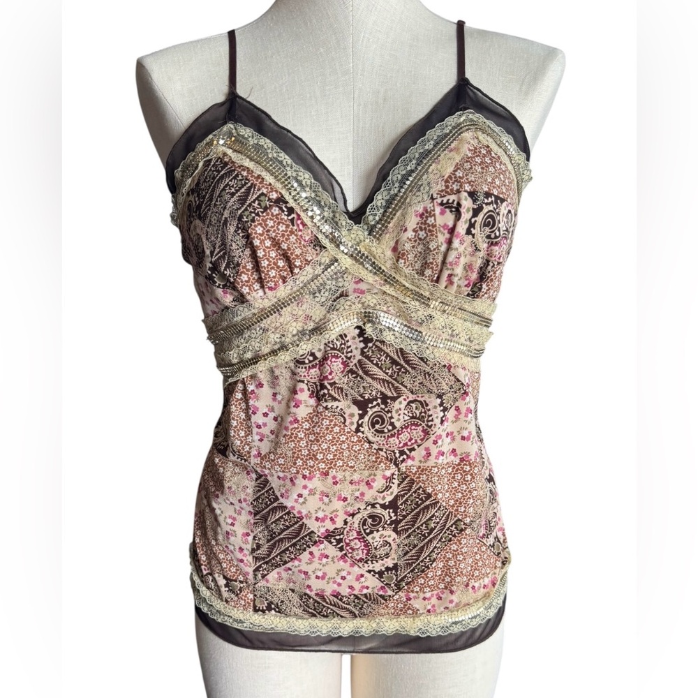 Y2K Milkmaid Lace Patterned Cami Size Medium